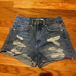 Garage Denim Mom Shorts Sz 5/27 Medium Wash Distressed‎ High Rise Festival
